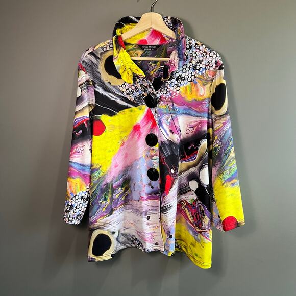 Tango Mango Colorful Blouse Top with Large Buttons Size Large Artsy Langenlook - Picture 1 of 6